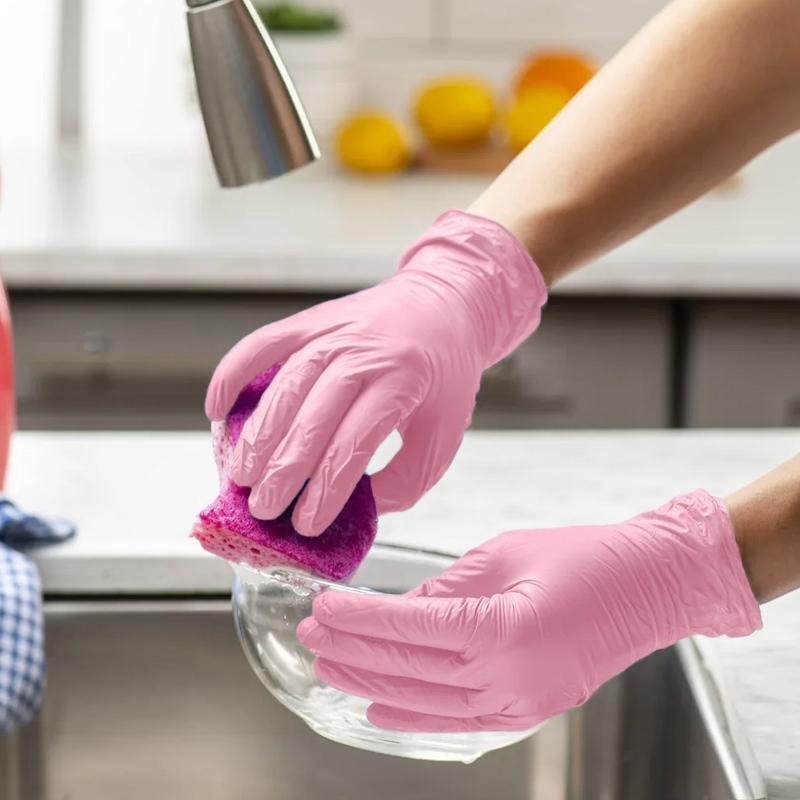 100/40/20 pcs/bag, pink disposable gloves, Work Gloves, Household Cleaning Gloves, waterproof, latex-free, powder-free, suitable for home and kitchen cleaning, nail care, hairdressing, painting and small tool use, Christmas gift, non-medical grade gloves