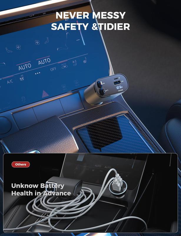 100W 4-in-1 Retractable Car Charger - USB C Fast Charging Adapter with Lightning Cable & Dual Ports, Car Accessories, iPhone Charger, Multi-Port Cables for iPhone 15/14/13 Pro Max Plus, iPad, AirPods, Samsung Galaxy S23/S22/S10, Google Smartphones