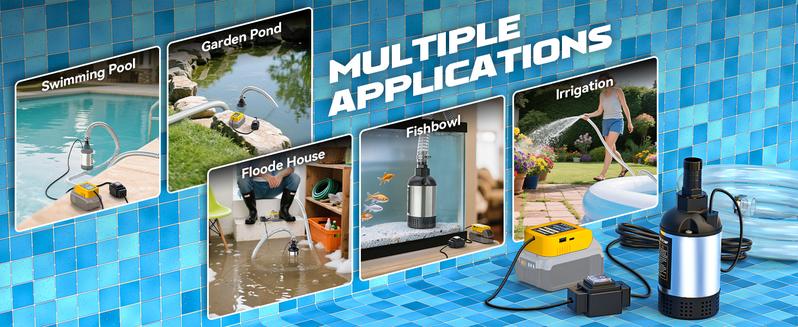 Cordless Submersible Water Pump Compatible with DeWalt 20V Battery(NO BATTERY!!), 1268GPH High Flow Sump Pump with 6.5ft Hose, for Swimming Pool Garden Draining