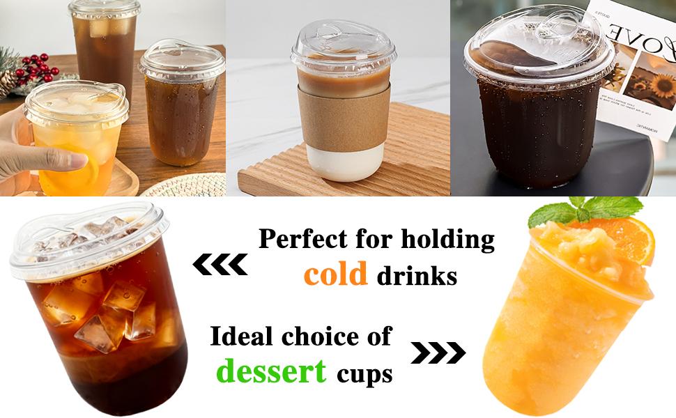 60 Pack Clear Cups with Strawless Sip Lids,16 oz Disposable PET Crystal Iced with Lids,Round Bottom Cup for Iced Coffee Juice Smoothie Cold Beverage Coffee Shops and