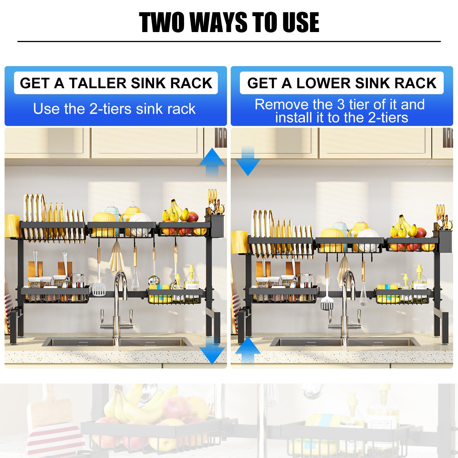 7CODE Dishdryingrack Organizer,3-tier,over-sink,adjustable dish drying rack.Modern,extensible design saves space and keeps your kitchen organized.