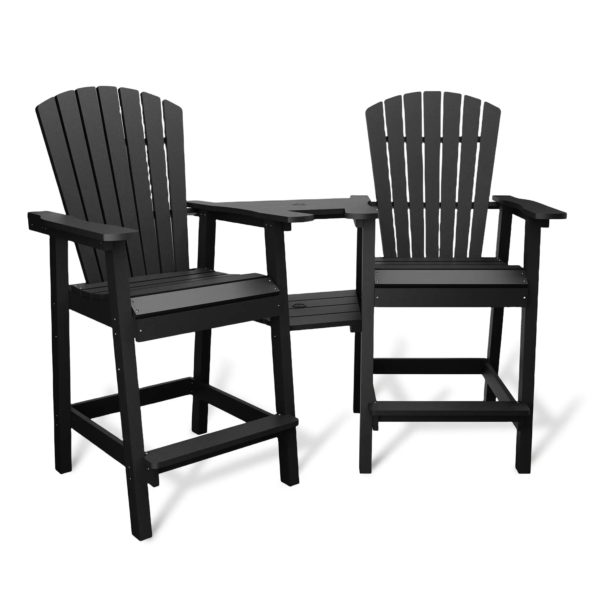 GARVEE Outdoor Bar Height Adirondack Chairs with Connecting Tray, Balcony Chairs Recycled Poly Adirondack for Deck, Backyard, Outdoor Tall Adirondack Chairs Weather Resistant Set of 2