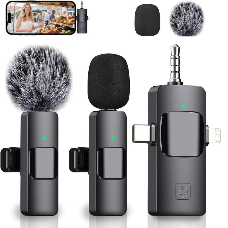 3-In-1 Wireless Lavalier Microphone for iPhone, Android, PC, USB-C, Noise Cancelling Lapel Mic for Interviews, Videos, Podcasts, Conferences, Wireless Mic Receiver