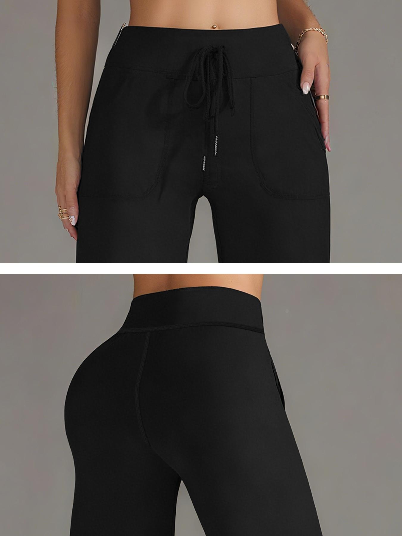 High Waist Drawstring Elastic Casual Pants, Wide Leg Straight Fit Gym Pants, Fall & Winter Long Pants with Pockets, Athleisure Style Bottoms
