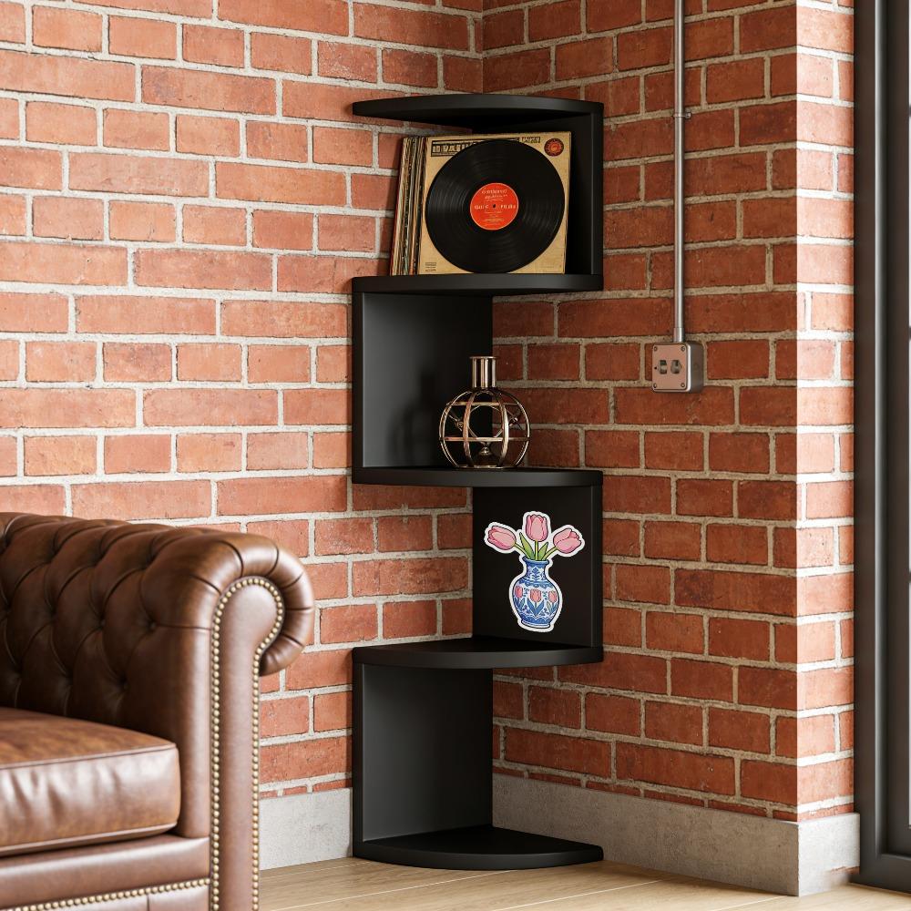 Five-tier corner shelf – a space-saving floating storage rack suitable for bedrooms, living rooms, and bathrooms. This wall-mounted organizer features a European and American style corner floating shelf and a minimalist bookshelf design.