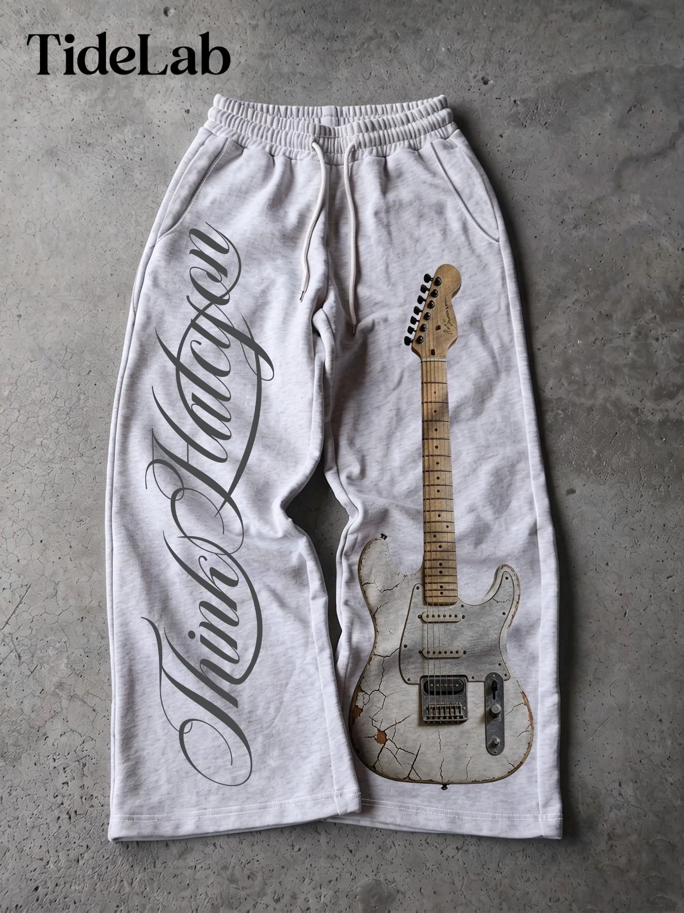 Unisex Vintage Electric Guitar Print Comfy Loose-Fit Classic Relaxed Fit Casual Pants, Classic Streetwear Style, Ideal for Daily Wear and Music Festivals