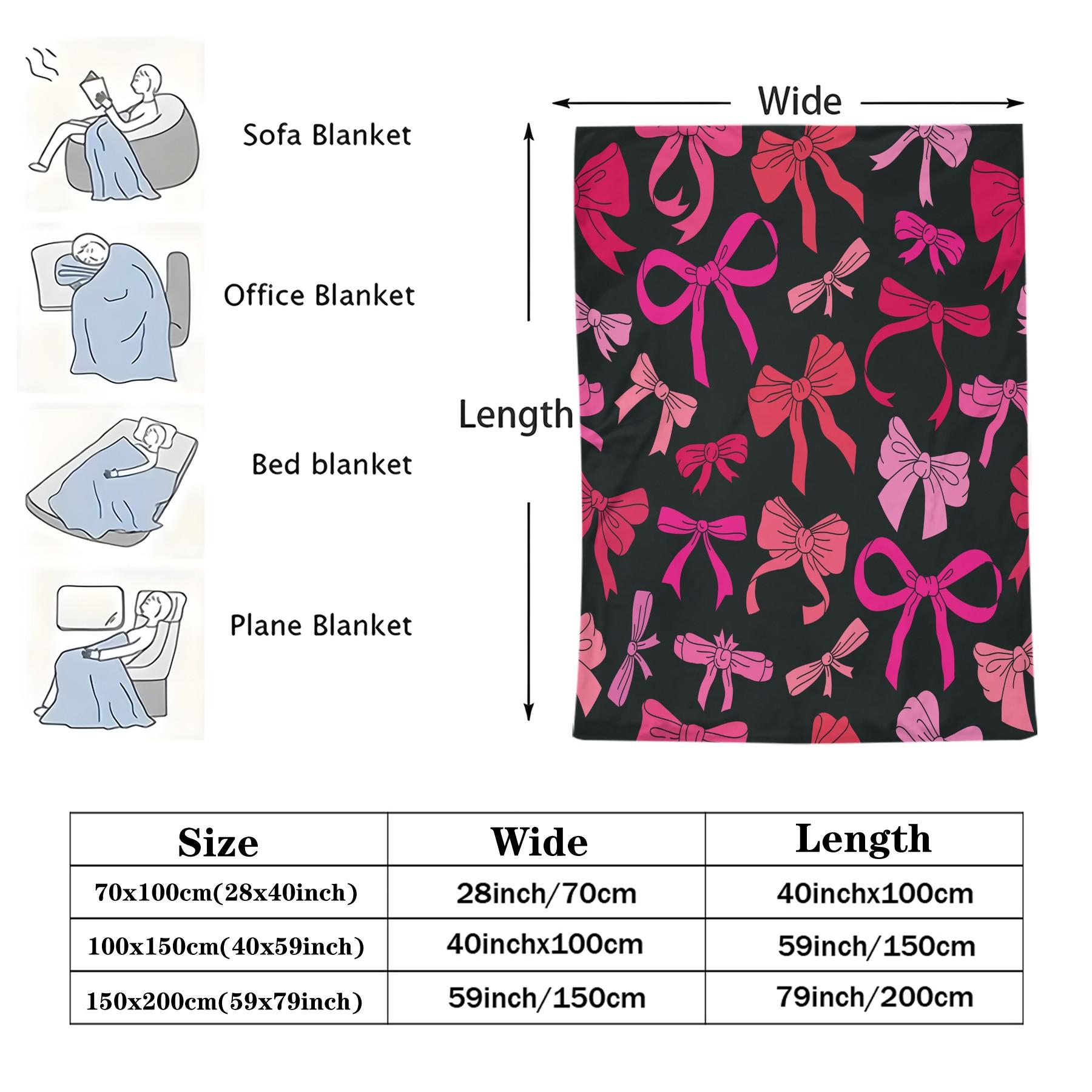 1Pcs Coquette Pink Bow Digital Print Flannel Blanket, Sweet Y2K Aesthetic Throw Blanket, Soft Fluffy Lightweight Warm Blanket, Cozy All-Season Gift Blanket, Perfect for Bedroom, Sofa, Dorm, Living Room & Travel Use
