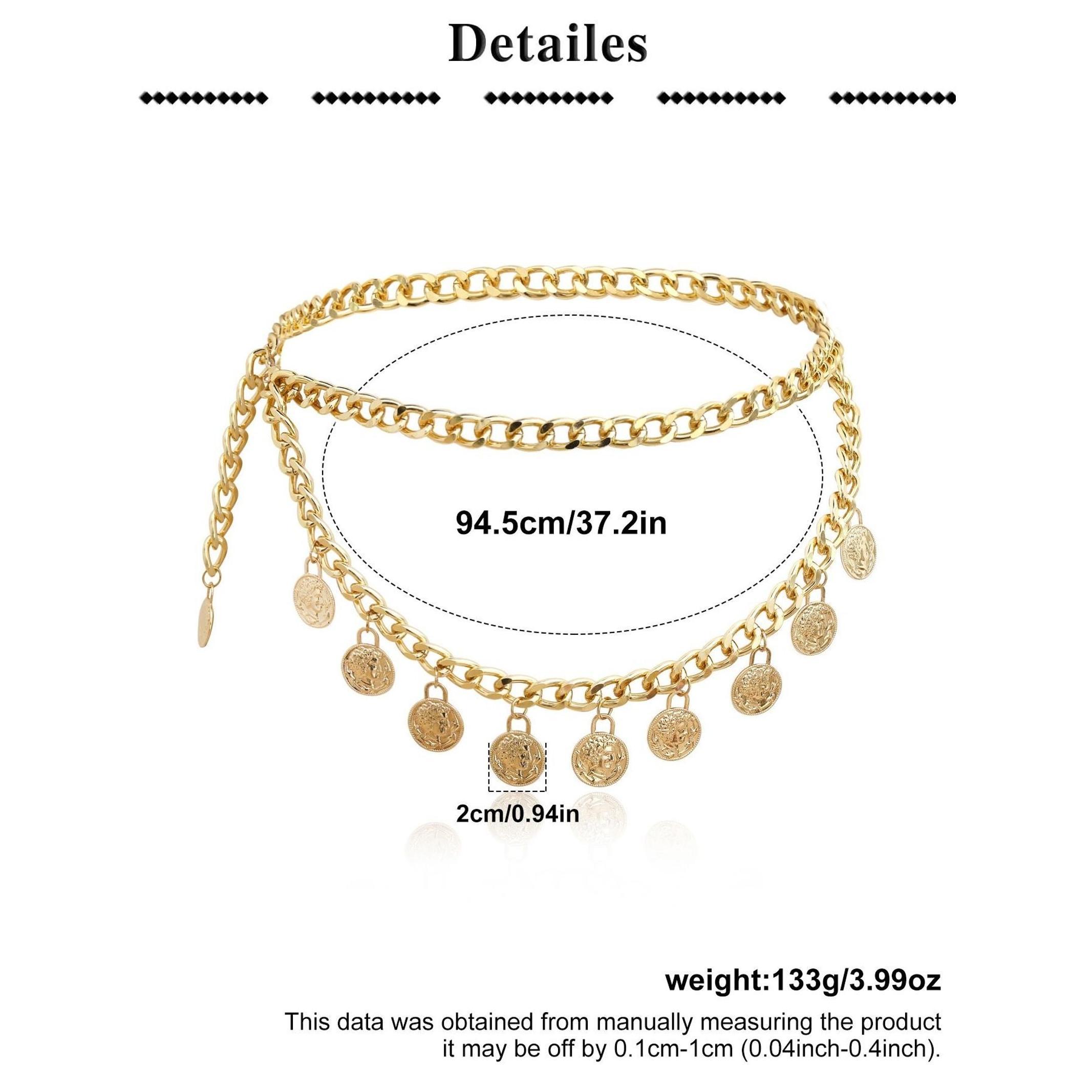 Gold Coin Belt Pirate Coin Metal Belt Chain Waist Chain for Women Fashion Plus Size Gold Waist Chains Waist Belts Layered Body Chain Pirate Waist Chain Jewelry for Women Chunky Trendy Belly Belts for Women  Dress Pirate Costume Women Accessories