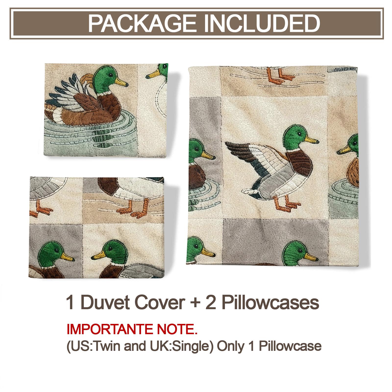 Duck Pattern Printed Bedding Set, Duck Pattern Duvet Set, Duck Design Bedding, Perfect for Adult Bedroom Decor, Includes 1 Fitted Sheet and 1 or 2 Pillowcases, No Core Included