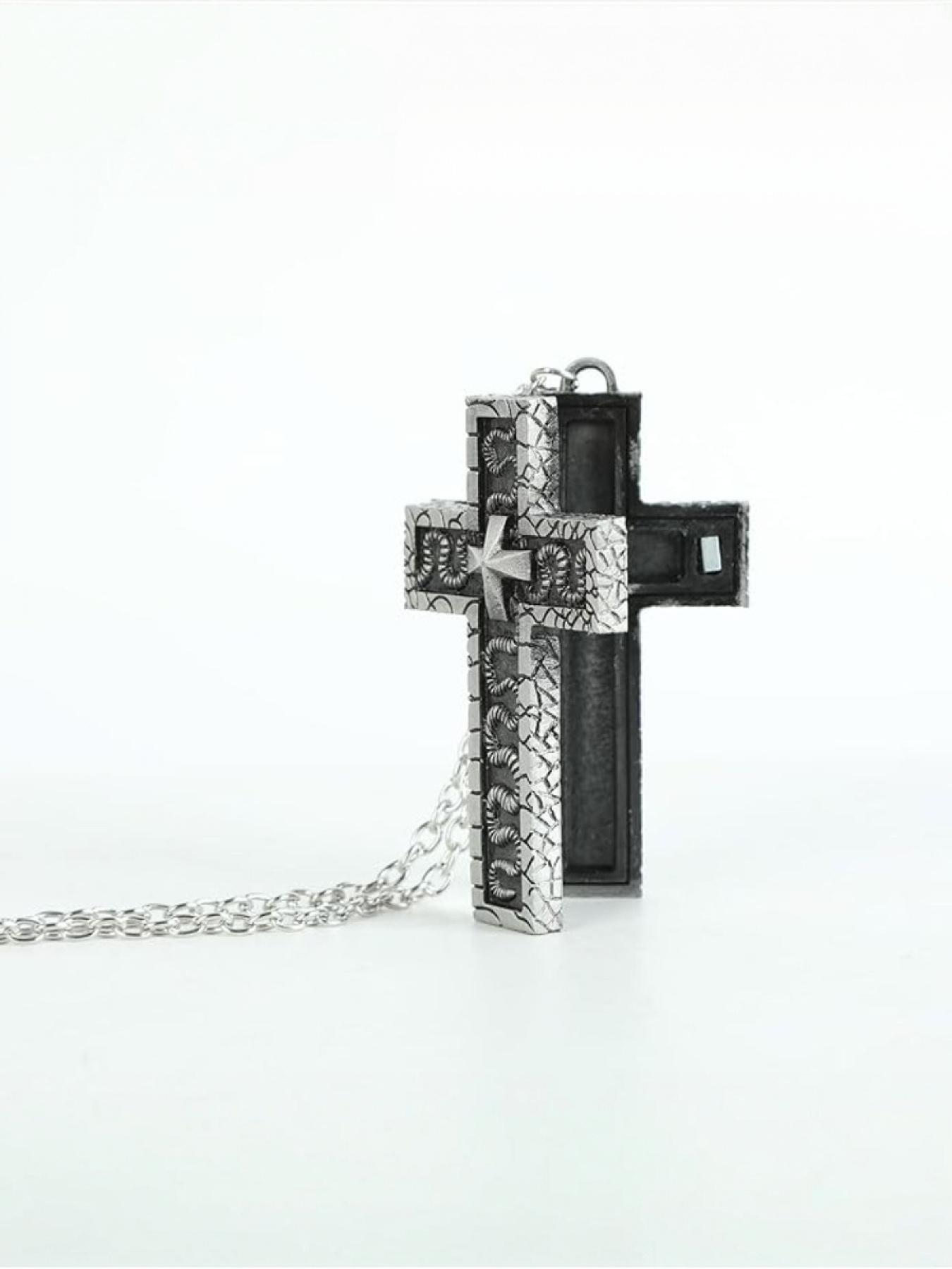 Men's Unique Cross Squid Necklace, Vintage Handmade Pendant, Hidden Compartment Design, Role Play Accessory, Fall Fashion