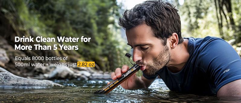 BougeRV Outdoor Water Filter,Portable Emergency Water Straw -Personal Water Filter For Hiking,Camping,Fishing,Lightweight & Compact Design Outdoor Euipment，2 Counts