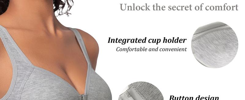 4 Pack Adjustable Easy-Hook Front Closure Push-Up Bra, Wire-Free Seamless with Side Support for Smoothing Lightweight Comfort in Spring & Summer
