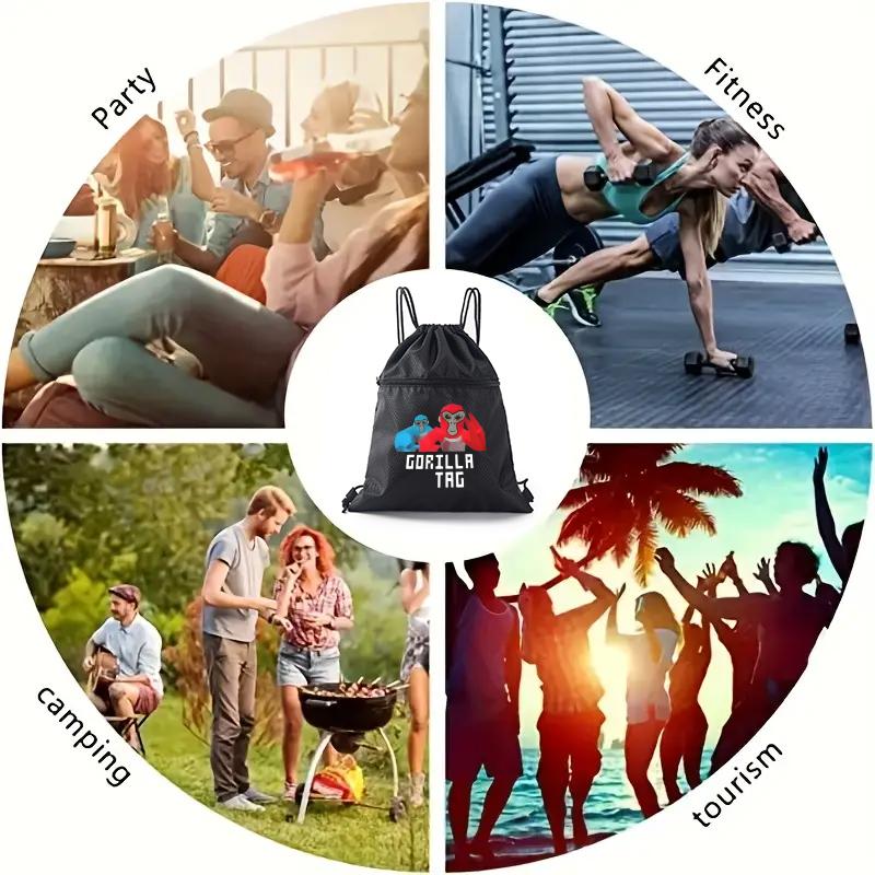 Gorilla Tag Game Characters Print Drawstring Backpack Outdoor Sport Gym Bag Lightweight for Teens Youth Students Unisex Suitable for School Travel Hiking Daily Use Perfect Gift for Christmas Birthday Graduation and Spec