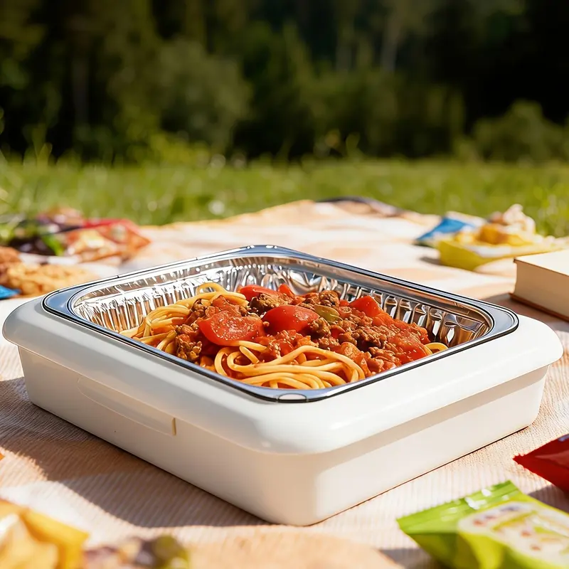 2-In-1 Reusable Portable Lightweight Aluminum Foil Insulated Tray, Picnic Tray, Food Storage Box, Travel Friendly Containers, Free Aluminum Foil Tray, Outdoor Travel Essential
