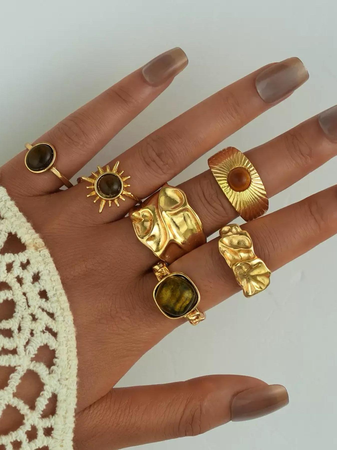 Elegant Floral Faux Pearl Ring Set, Fashionable Jewelry, Beautiful Rings, Zinc Alloy Wide Band Women's Rings, Knuckle Rings Set, All Season Jewelry Gift, Party and Birthday