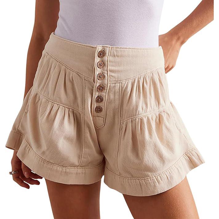 utcoco 2026  Womenswear summer high waist denim shorts casual elastic waist wide leg button shorts pleated ruffle denim shorts Bottom jean shorts SpringStatements