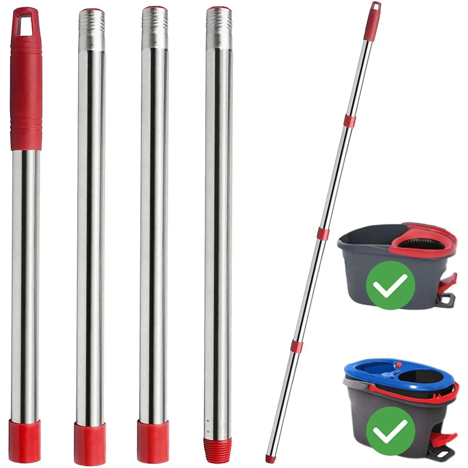 Spin Mop Replacement Handle, 4-Section 30-to-58 inch Mop Stick Replacement for Ocedar Mop Handle for Easy Wring and Rinse Clean, Germany Screw Joint (Mop Head&Base not Included)