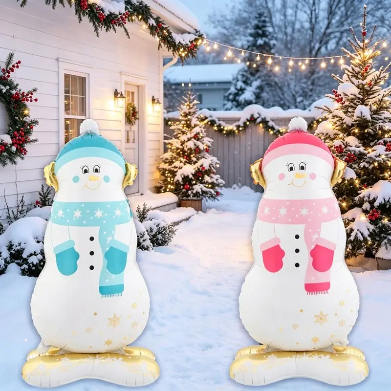 1Pc / 2Pcs Christmas Snowman Foil Balloons, available in styles with light‑blue scarf hat、pink scarf hat. Suitable for Christmas yard entrance decor, Christmas parties, Christmas Eve family dinners, baby showers,gender reveal parties，inter ice‑snow themed
