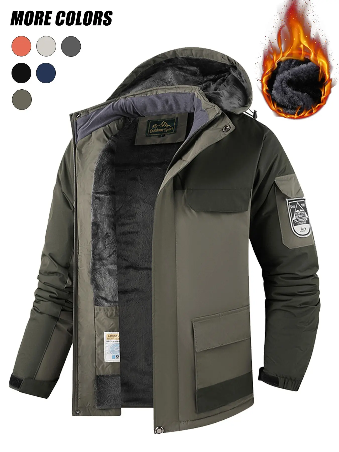 Men's Outdoor Jacket, Thickened Fleece Lining, Windproof Warm Climbing Cycling Coat, Winter Outerwear for Men
