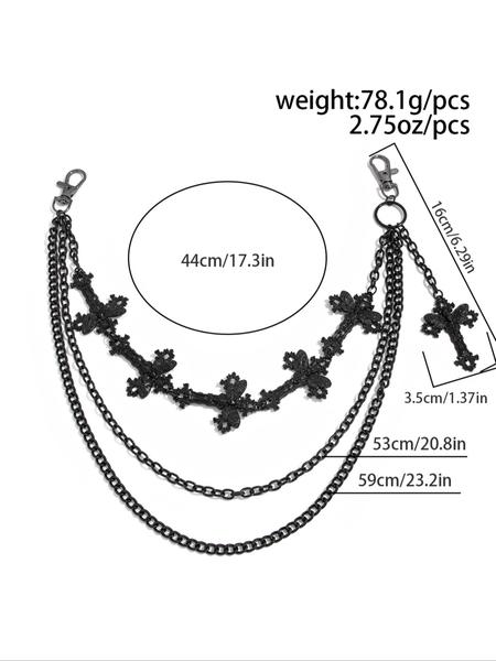 Men's Cross Charm Layered Chain Belt, Punk Style Jeans Chain, Fashion Belt for Party, Daily Clothing Decor, Trendy All-match & Exquisite Belt for Birthday Gift