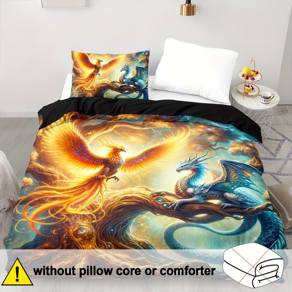 2/3 pieces auspicious pattern printed duvet cover double bed, (1 * duvet cover + 1/2 * pillowcase, excluding quilt core pillow core) majestic, soft and comfortable
