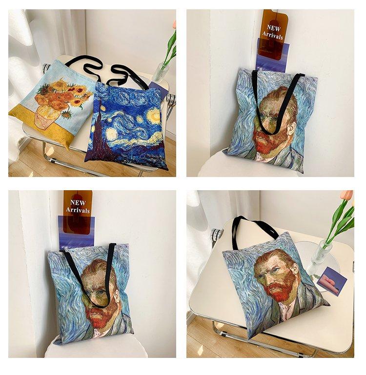 Van Gogh Starry Night Canvas Tote Bag, Vintage Retro Shoulder Bag, Large Capacity Commute School Shopping Bag, Style Van Gogh Tote