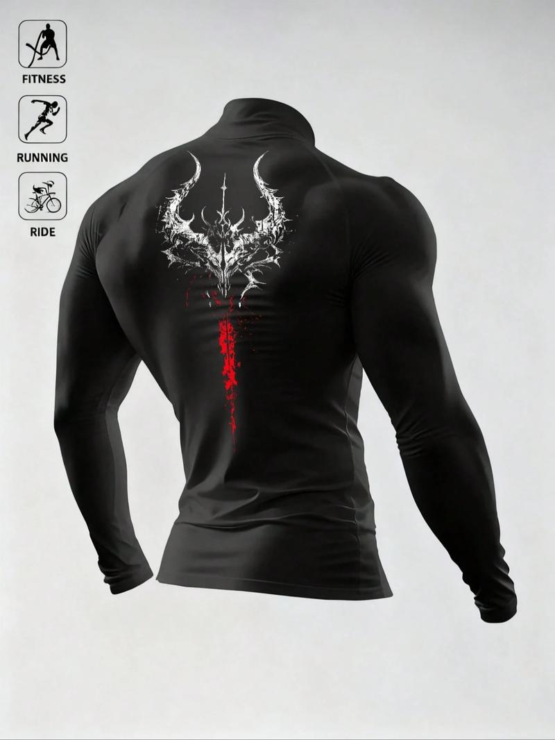Men's Casual Breathable Fitted Long Sleeve Sports T-Shirt, Compression Top with Turtle Neck Design, Fitness Long Sleeve Shirt, Gym Athletic Clothes