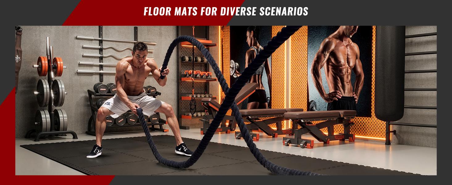 SUPERJARE 0.79 Inch Gym Flooring for Home Gym,  Exercise Equipment Mats with Rubber Top, Interlocking Rubber Floor Tiles for Home Gym and Fitness Room, Protective Flooring Mat