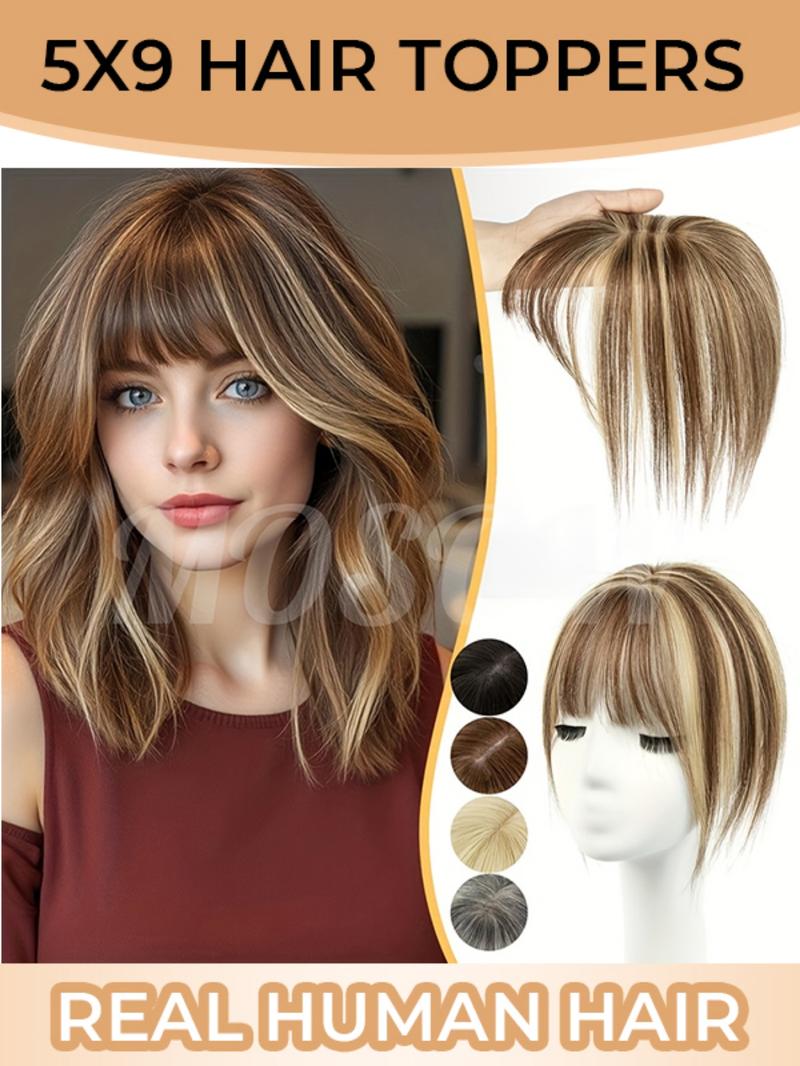 Invisible Human Hair base Toppers 5*9 Human Hair Topper Lightweight Hair Pieces Invisible Hair Extensions For Women Clip In Hair Piece For Women With Thinning Hair As smooth and silky as your own hair Radiant, elegant, and sophisticated