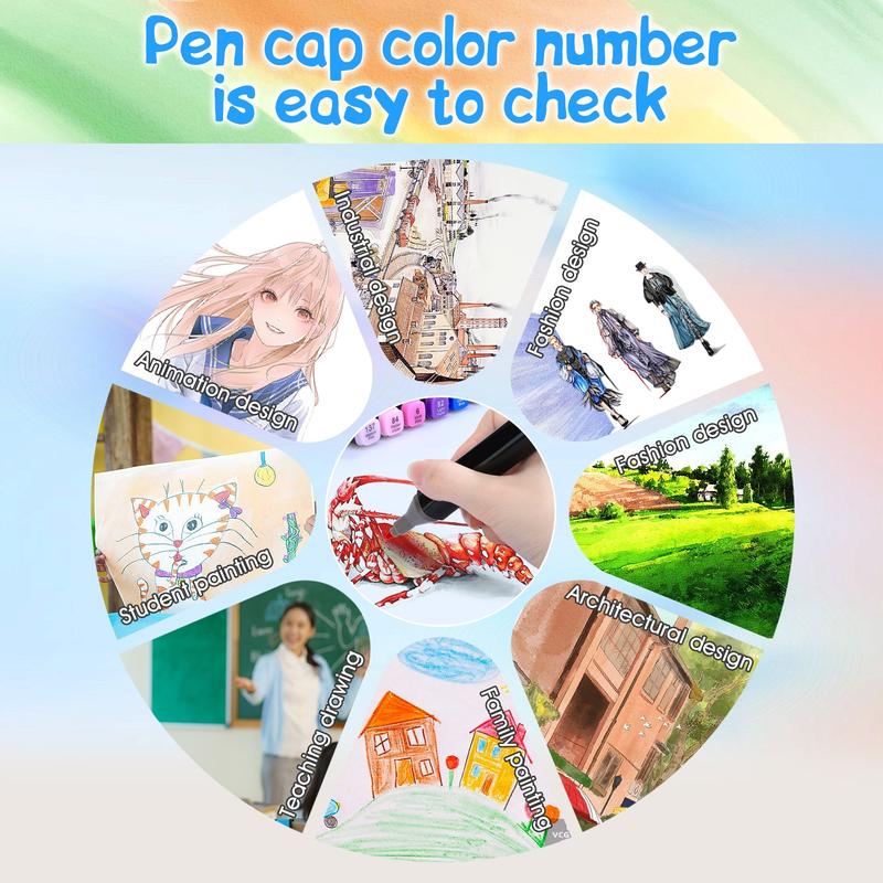 Portable Alcohol Marker Pen Set, 12/24/36/48/60/80/168 Colors Chisel & Fine Dual Tips Art Markers, Paint Markers for Coloring, Drawing, Sketching