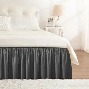 Dark Grey Bed Skirt King Size 18 Inch Drop, Wrap Around Elastic Bedskirt, Dust Ruffle for Bed Base Machine Washable Easy to Install Bed Skirts