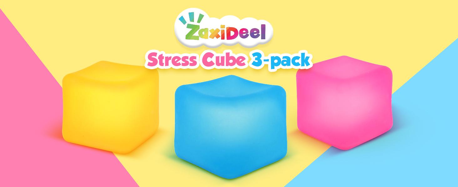 Fidget Toys Stress Cube 3 Pack: High Density Gel Filled Sensory Toys, 2.1" Cube, Anxiety Relief Squishy Fidget Toys, Stress Balls for Adults Kids Children Teens, Fidgets for Classroom