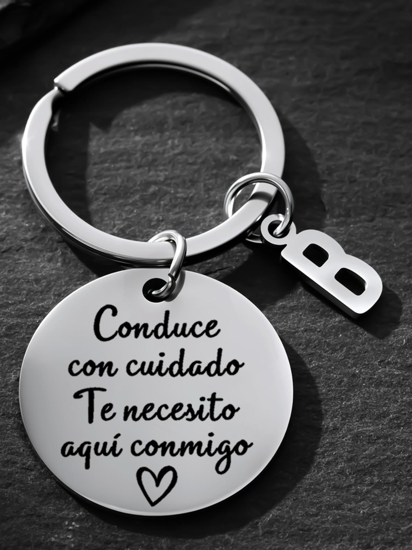 Drive Safe Keychain, Engraved Key Ring, Personalized Initial A, Stainless Steel, Romantic Gift for Boyfriend Husband, Birthday Anniversary Gift