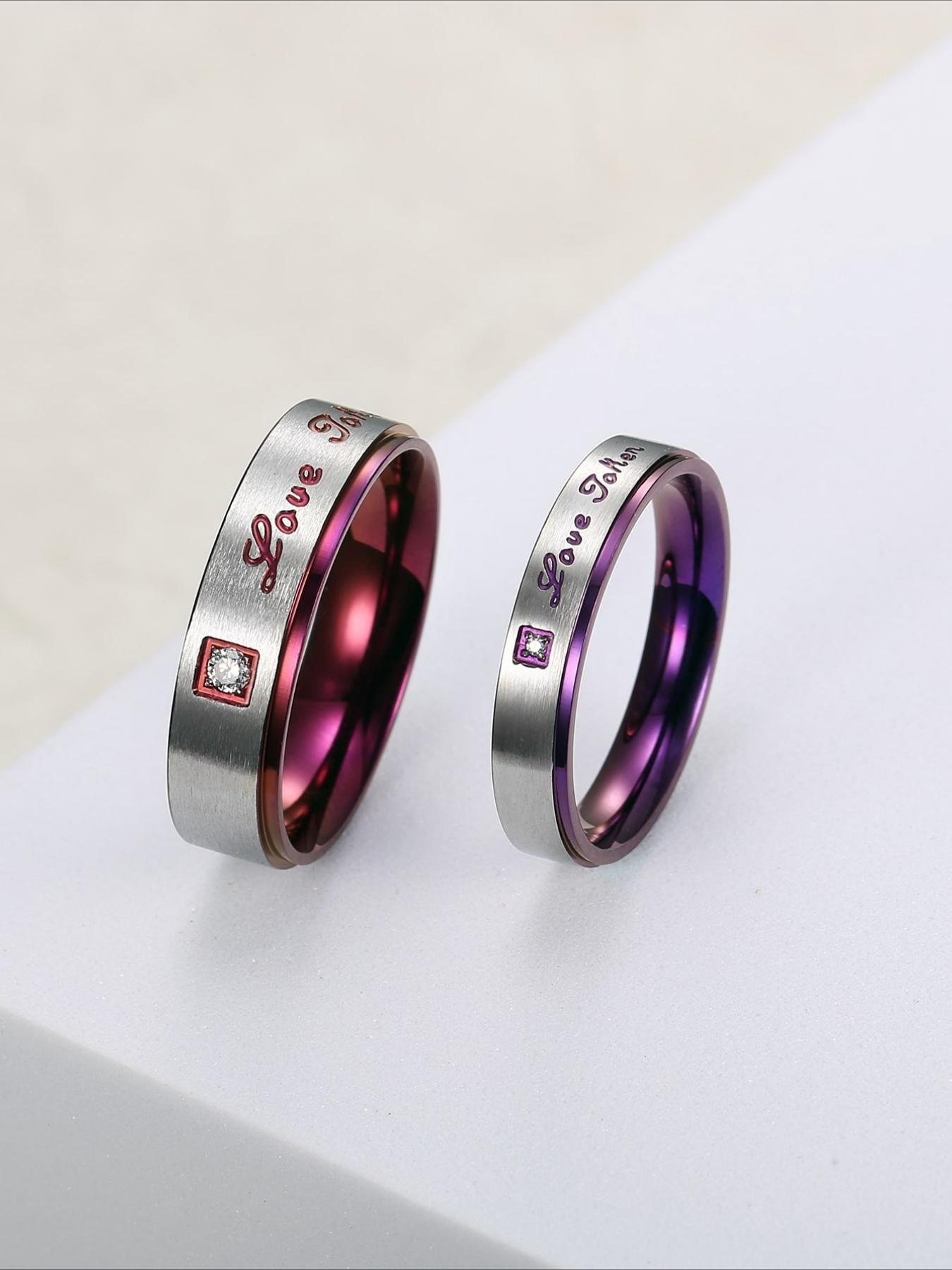European and American Cool Love Joker Couple Ring Stainless Steel Purple Inner Ring Non Fading Hip Hop Pair Ring Gift for Lovers