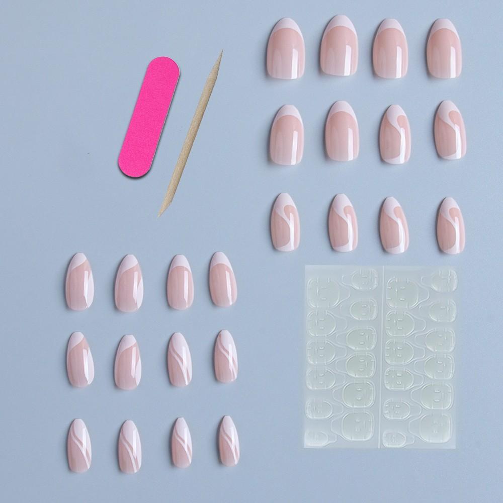 24pcs American Vintage Minimalist Milk Curved French Nail Tips, High-End Oval Fake Nails, Soft and Gentle Look, Medium Length