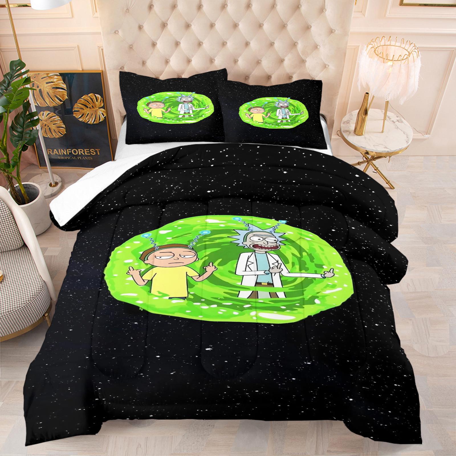 Rick and Morty Soft Bedding Sets, Soft Comfortable Durable, Includes 1 Blanket and 1 or 2 Pillowcases Without Pillows, Kids and Teens Bedroom Gift