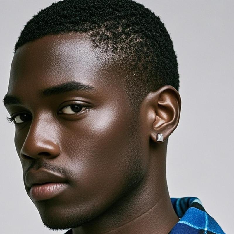 Delzzad Step Cut Stud Earrings Synthetic Moissanite Earrings S925 Christmas Gift For Men Women