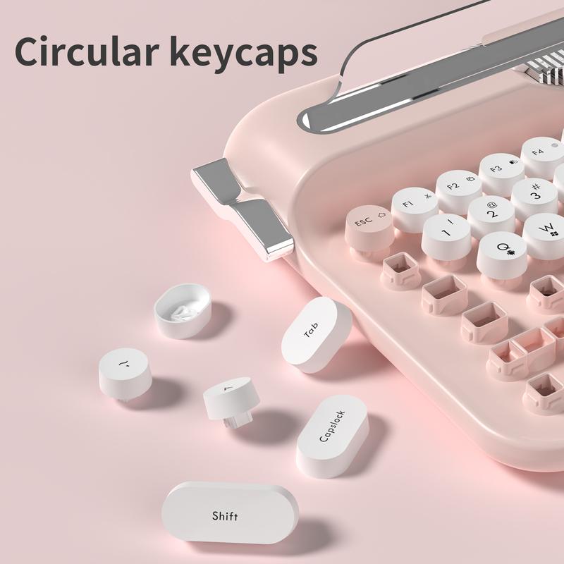 AJAZZ AF84 High Appearance Wireless Thin Film Keyboard Dual Mode 2.4G Bluetooth 84 Key Retro Keyboard Fast Response Punk Typewriter Female Keyboard Code Word Office Support Multiple Systems Suitable for Office Use Requires Self Provided AAA Battery * 2