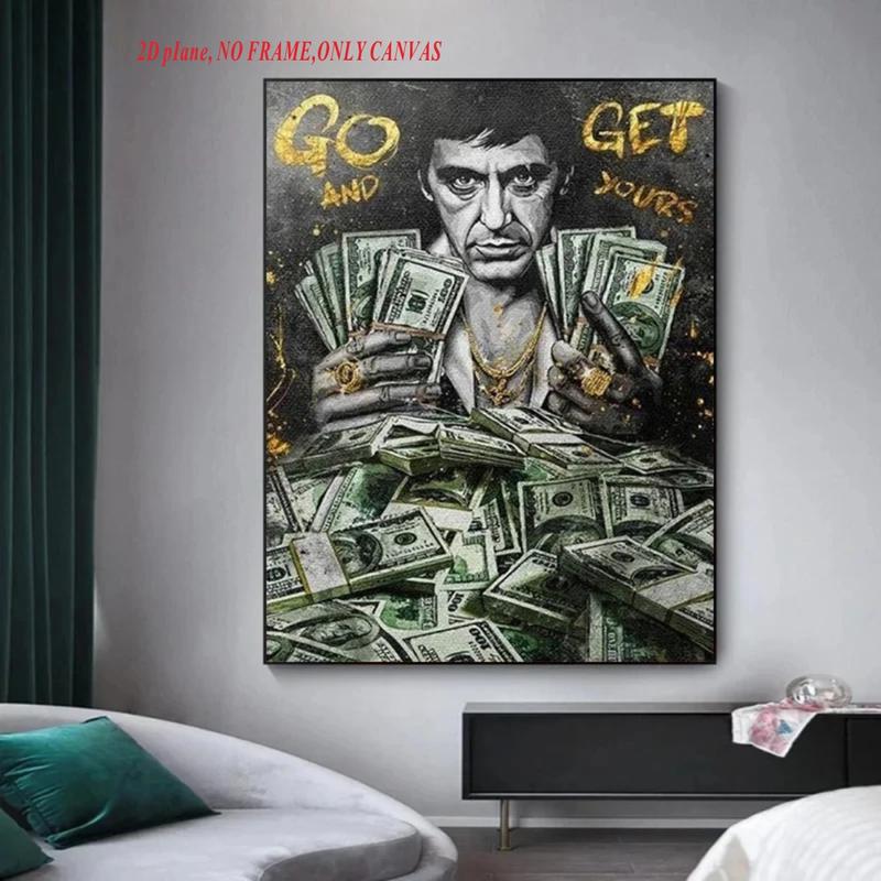 1 piece/set, Tony Montana series inspirational quotes from Scarface, Dollar/Money/Cash, canvas print, wall decor, Modern Home Decor, bedroom/office home decor, frameless, 2D flat
