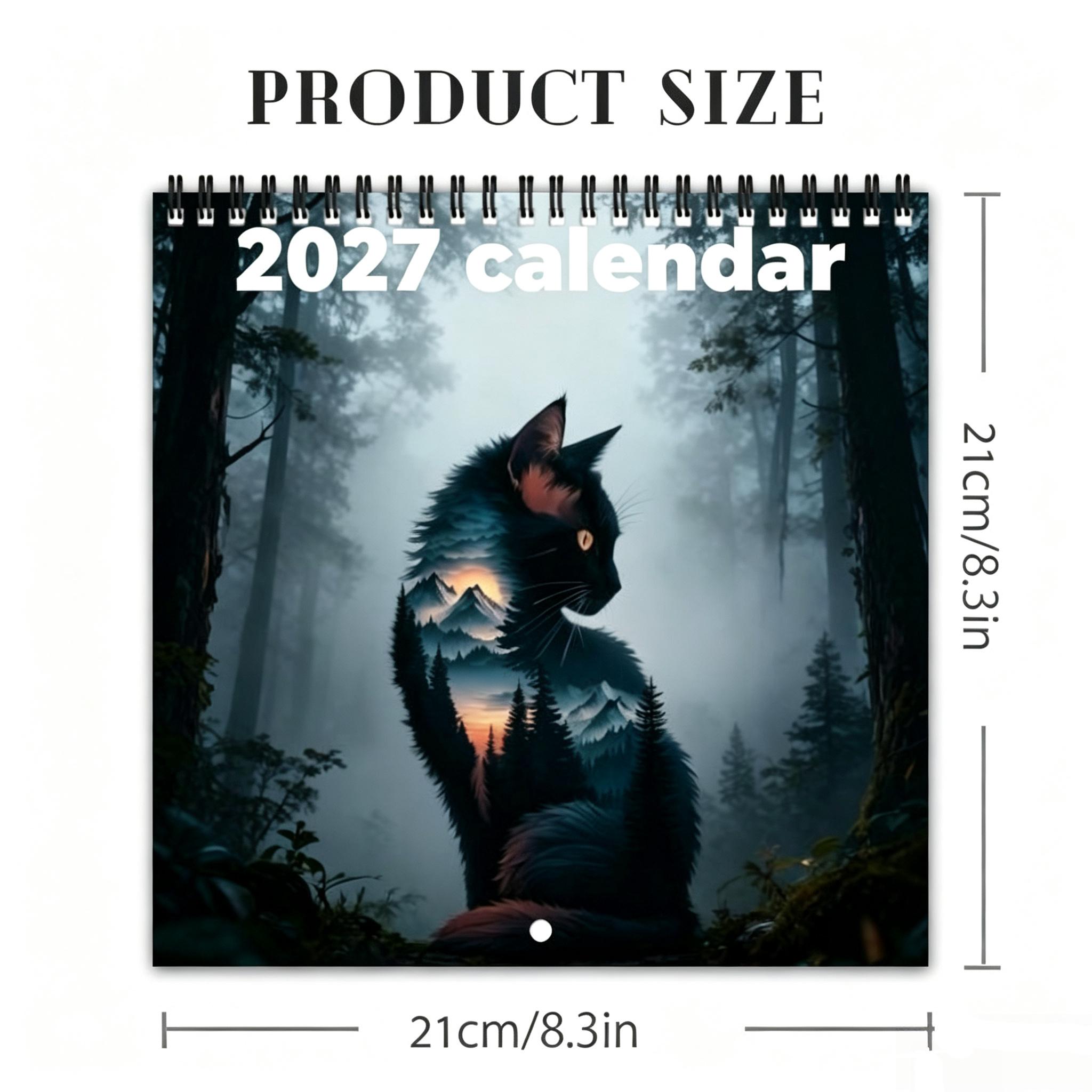 12-month thick laminated wall calendar, spiral bound with double-sided printing. 1 copy of the 2027 cat-themed planner calendar, cute and fun cat aesthetic, perfect for home or office, a great gift for Christmas and New Year.