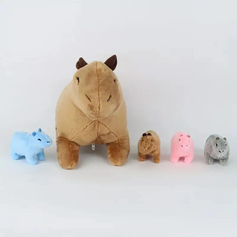 Kawaii Capybara Mom & Baby Plush Toy Set with Colorful Babies