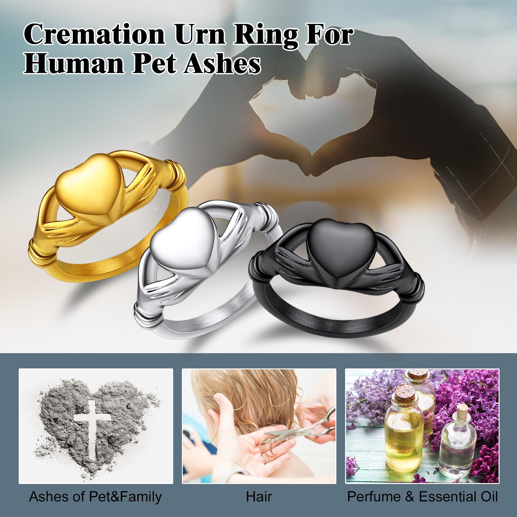 FindChic Claddagh Heart Cremation Urn Ring Ash Keepsake Waterproof Locket Rings Memorial Jewelry For Women Men Animal Hair Ash