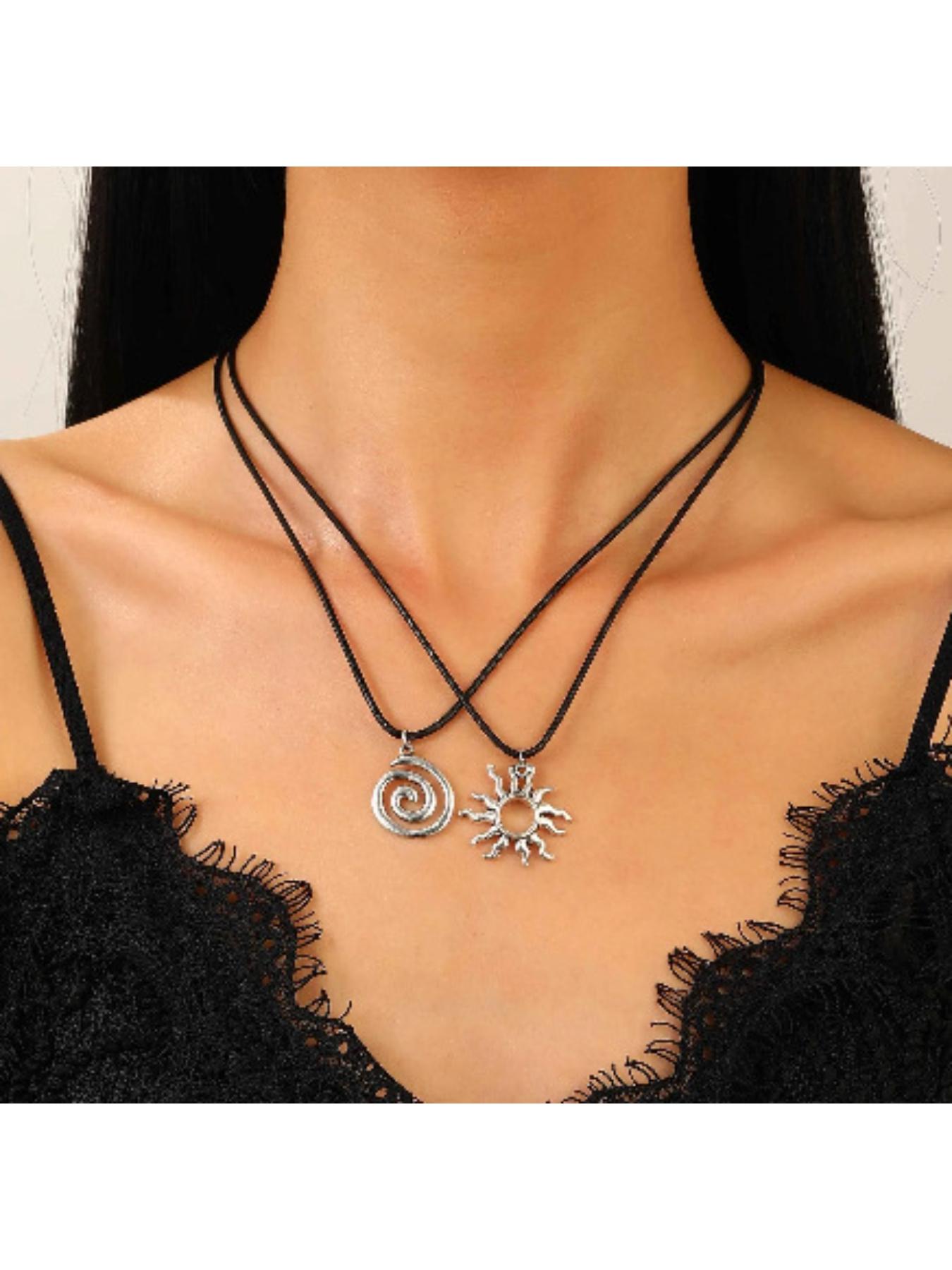 Europe America sun star spiral necklace hip hop unisex trendy Instagram leather cord pendant unique design necklace