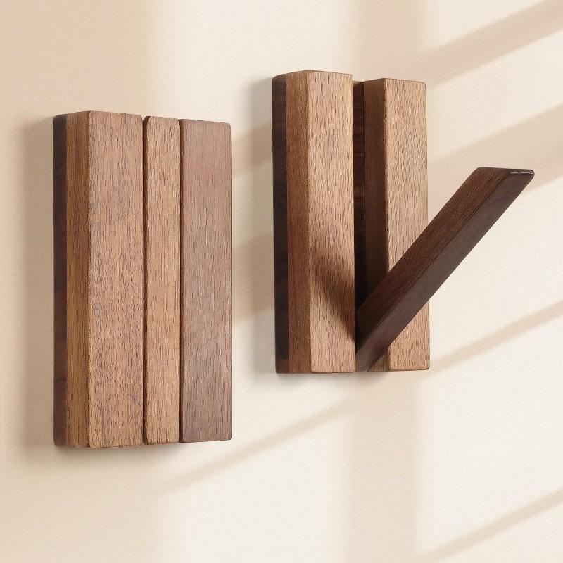 Magnetic Foldable Wooden Wall Hooks, Hidden Acacia Wood Coat Hooks, Flip Down Hooks for Coats, Bags, Hats, Towels