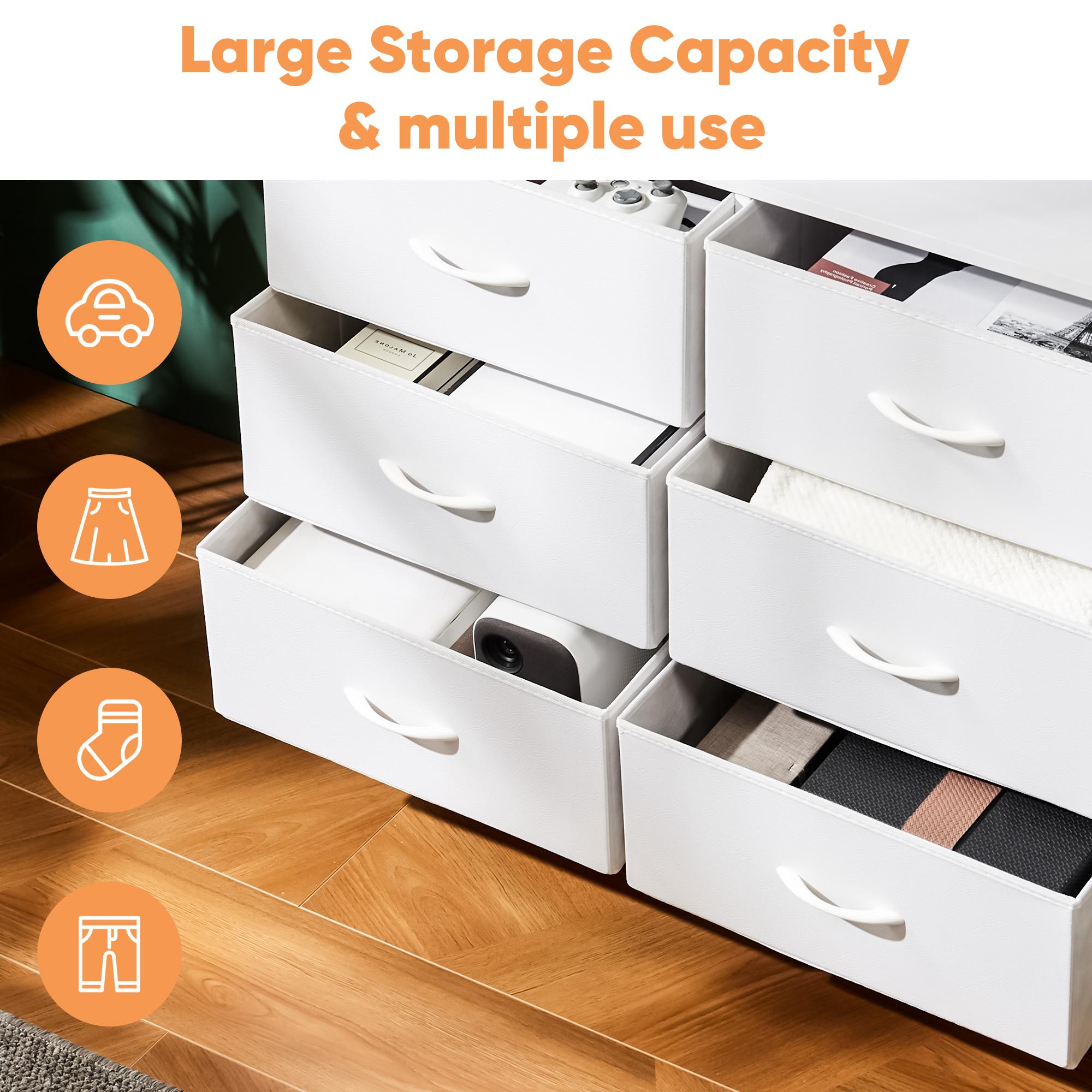 Tall Fabric Dresser with 8 Drawers, Wooden Top Storage Tower with Steel Frame for Closet, Nursery, Entryway, Kid's Room, Easy Assembly