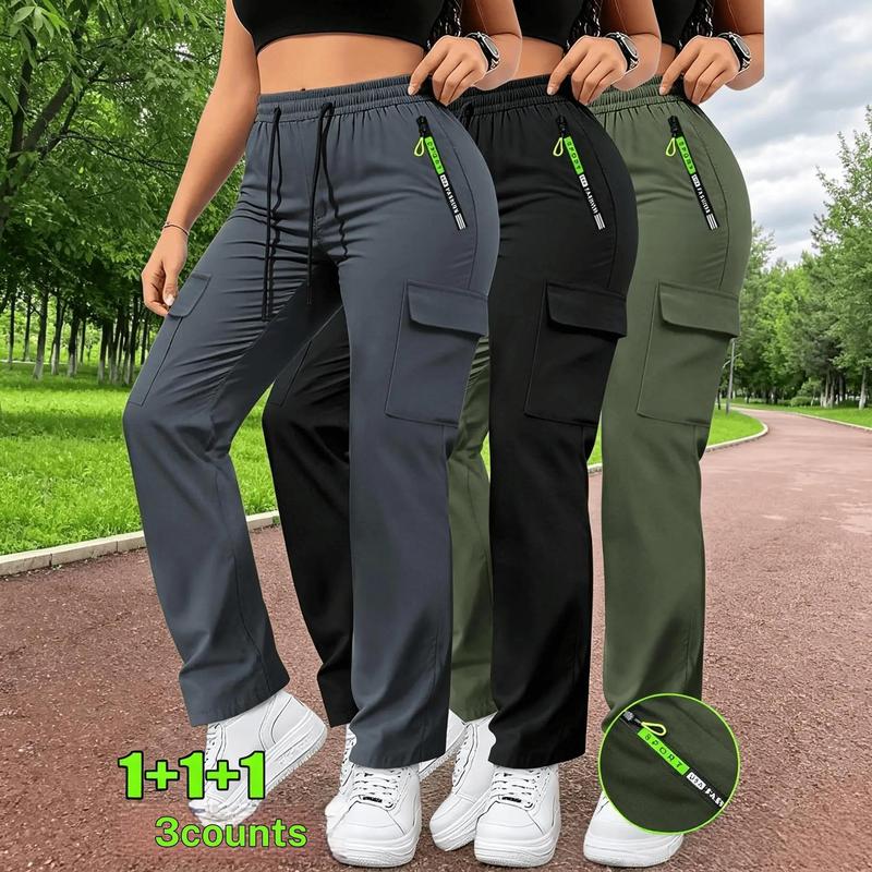 Women's 3PC Stretch Fitness Pants Breathable Anti Odour Athleisure Bottoms, Sport Pants, Machine Washable Golf & Gym Activewear for Workouts, Outdoor Hiking