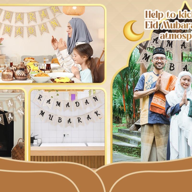 Eid Mubarak Wooden Banner Set, Festive Decoration with Bead Embellishments, Indoor & Outdoor Muslim Party Decor, Home Fireplace Display