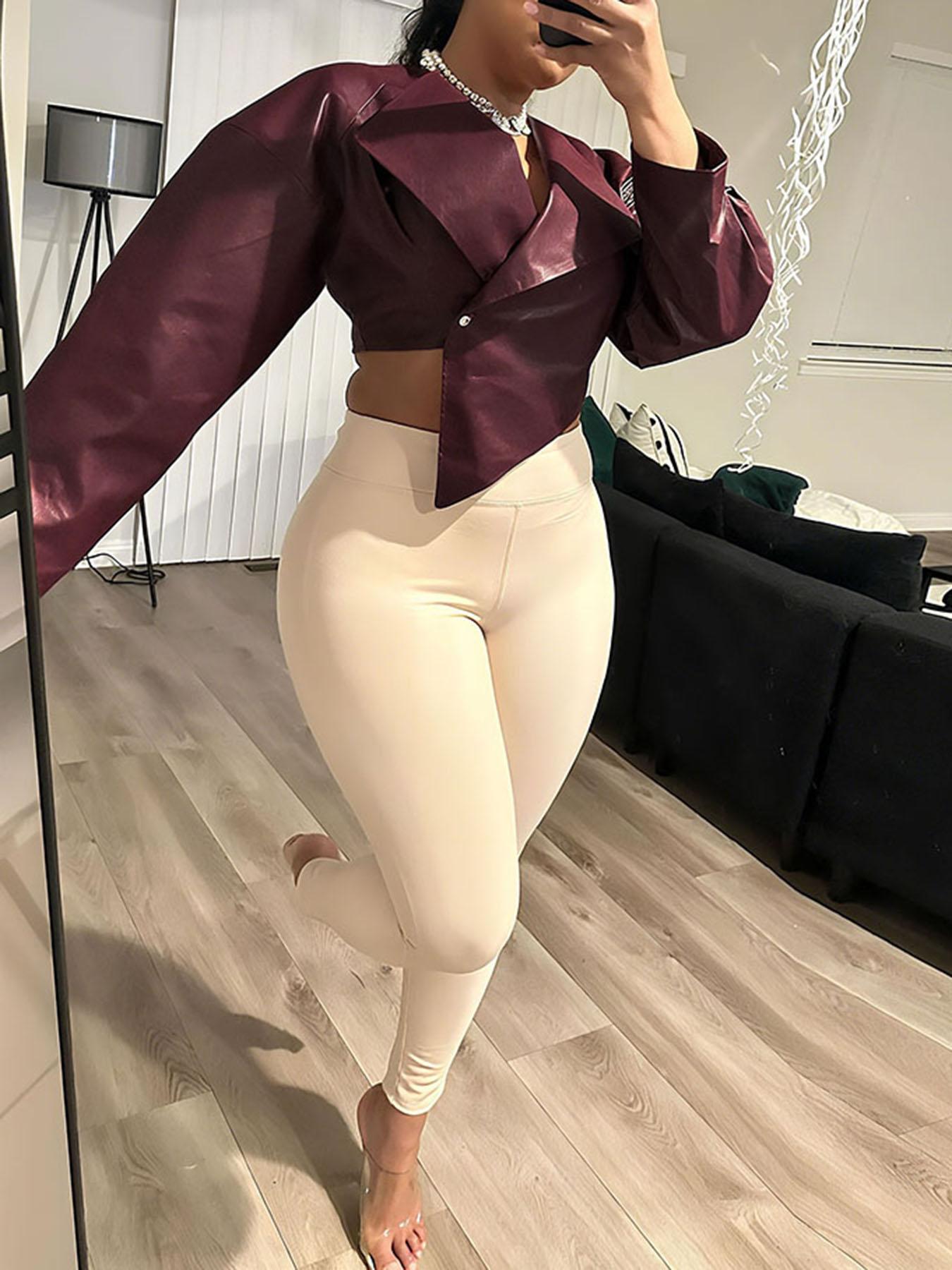 Women's Summer Fashion PU Leather Jacket, Casual Slim Fit Crop Top Coat, Stylish European Style Outerwear for Women, Casual Fashionable Outerwear