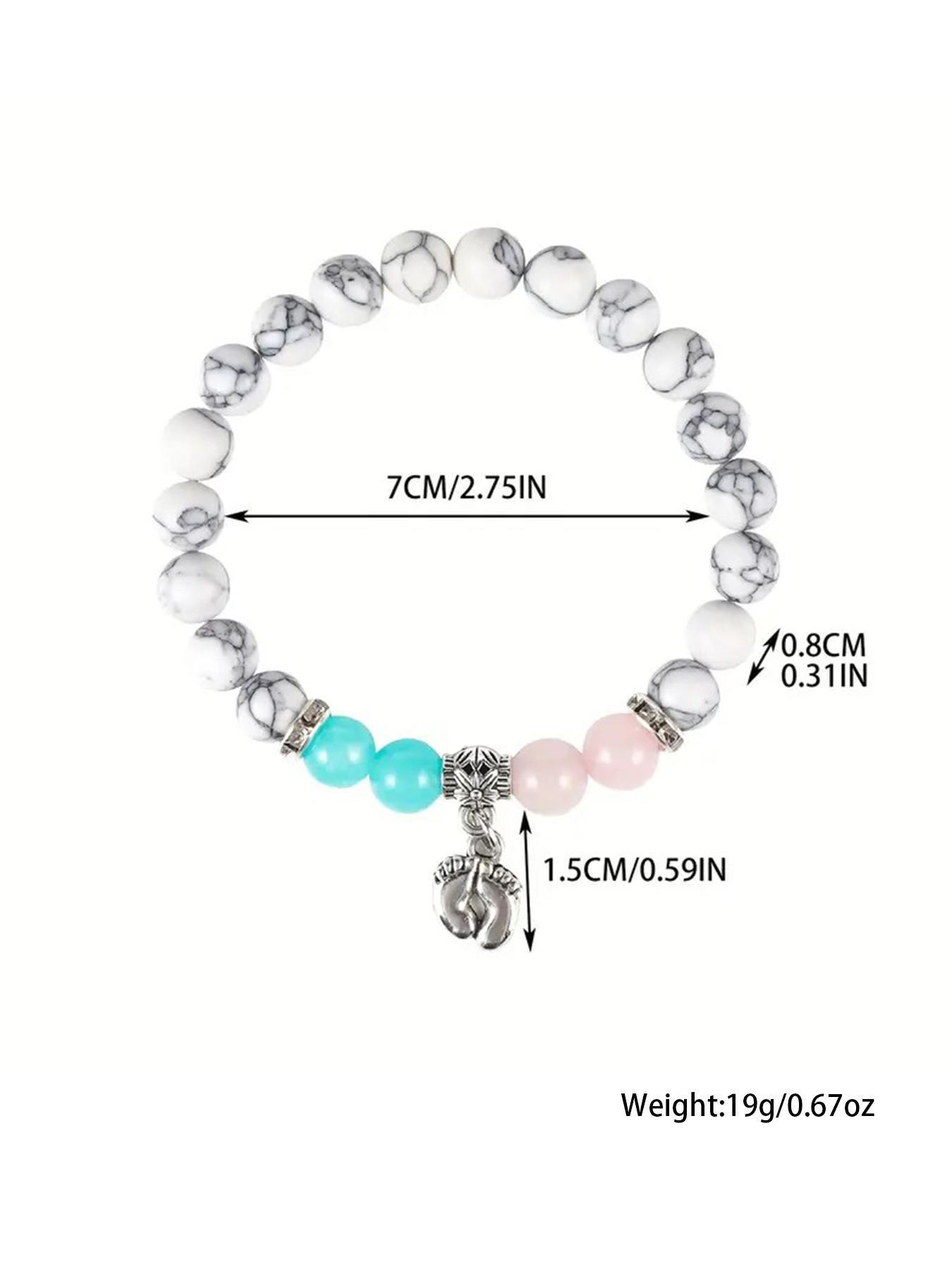 White turquoise footprint pendant bracelet - Mother's Day gift, pregnancy gift, gift for pregnant women, gift for new mothers, beaded bracelet for new mothers