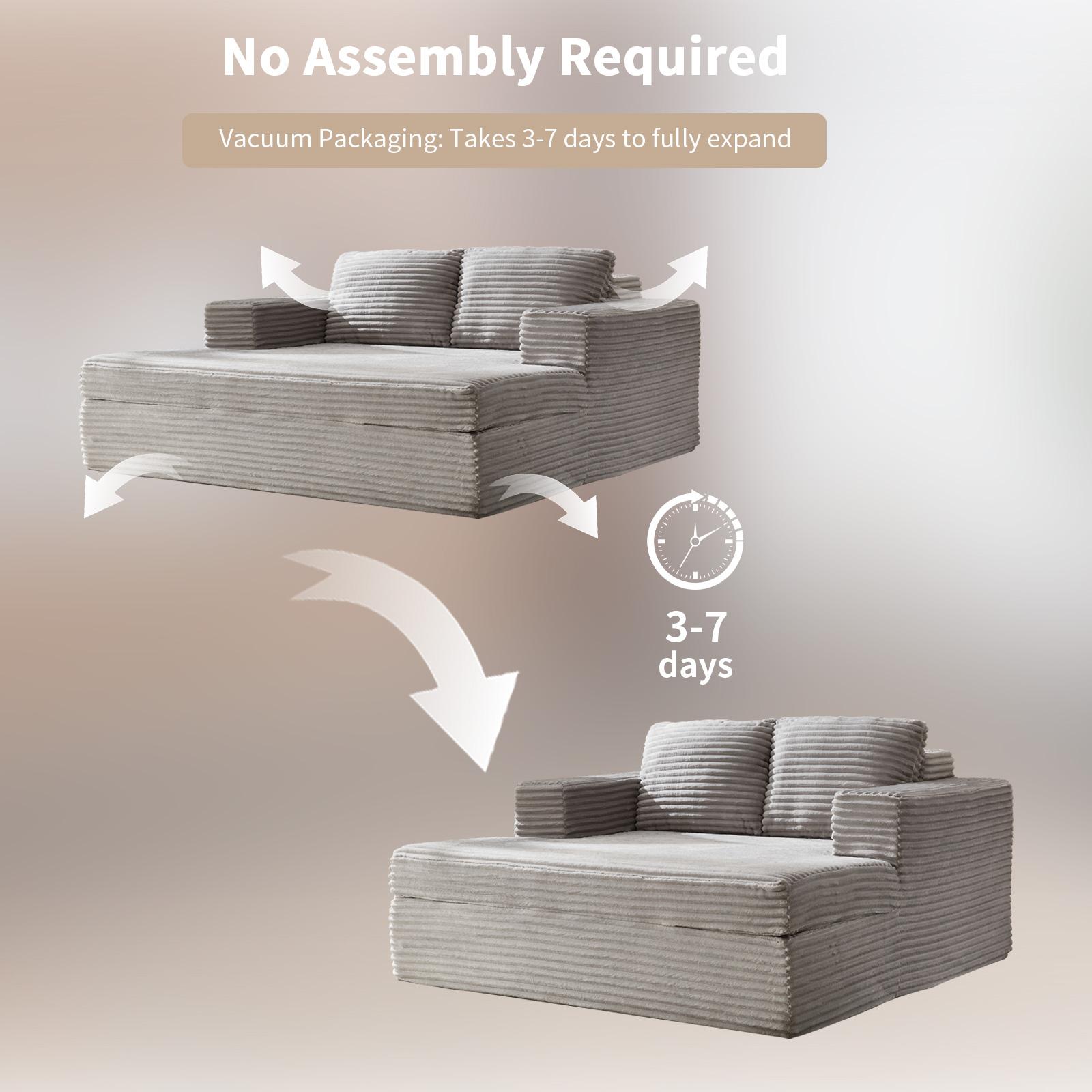 [SpringStatements] EBELLO Boneless Chaise Lounge, Upholstered Sofa Bed with Throw Pillows and Armrests, Indoor Sleeper Chair- Luxurious Plush Corduroy Chair Bed for Living Room - No Assembly Required